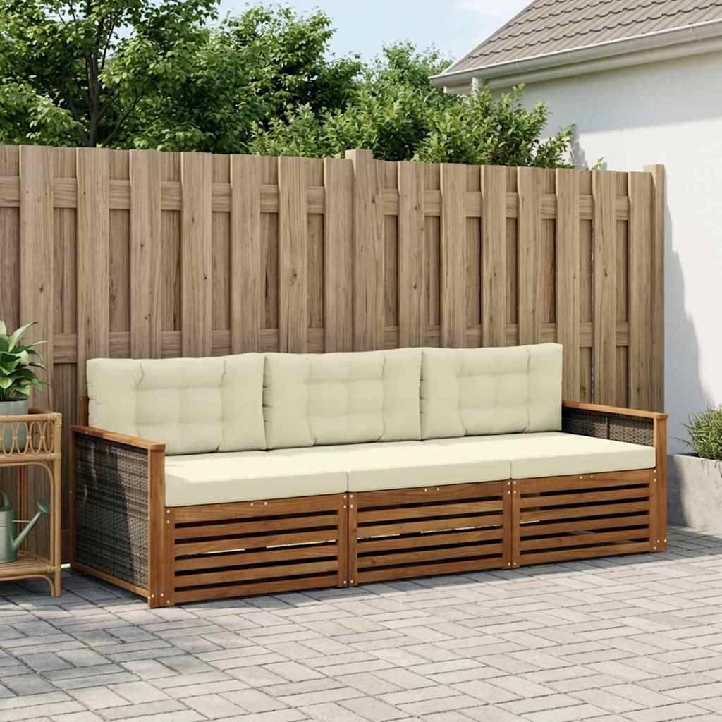 vidaXL Zestaw sof na zewnątrz z poduszką 3 pcs Naturalny i Kremowy