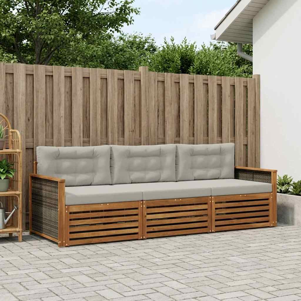 vidaXL Zestaw sof na zewnątrz z poduszką 3 pcs Naturalny i jasnoszary