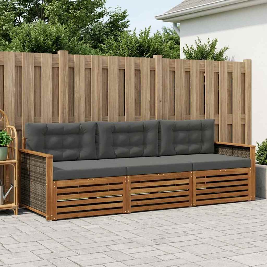 vidaXL Zestaw sof na zewnątrz z poduszką 3 pcs Naturalny i Antracytowy