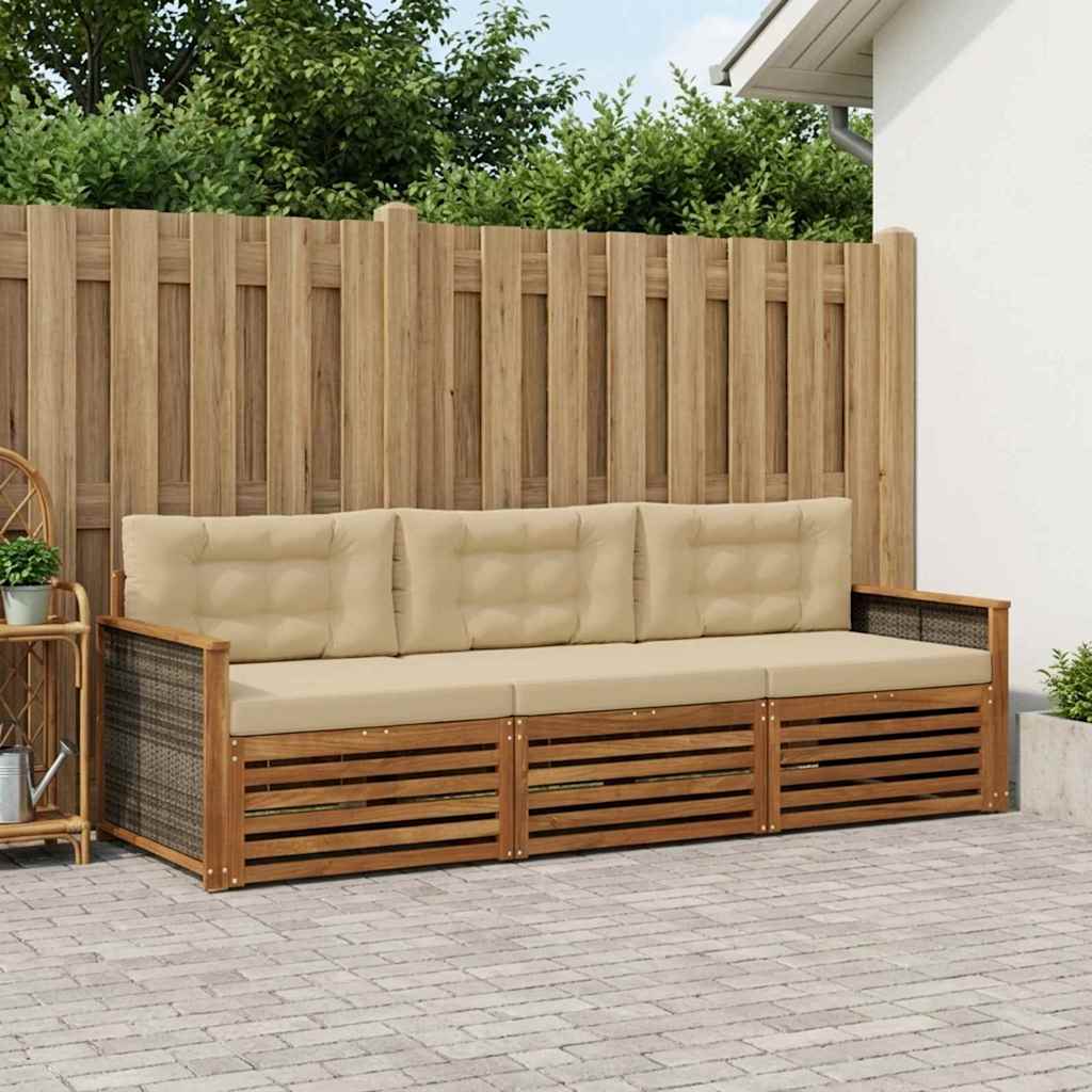 vidaXL Zestaw sof na zewnątrz z poduszką 3 pcs Naturalny i Beżowy