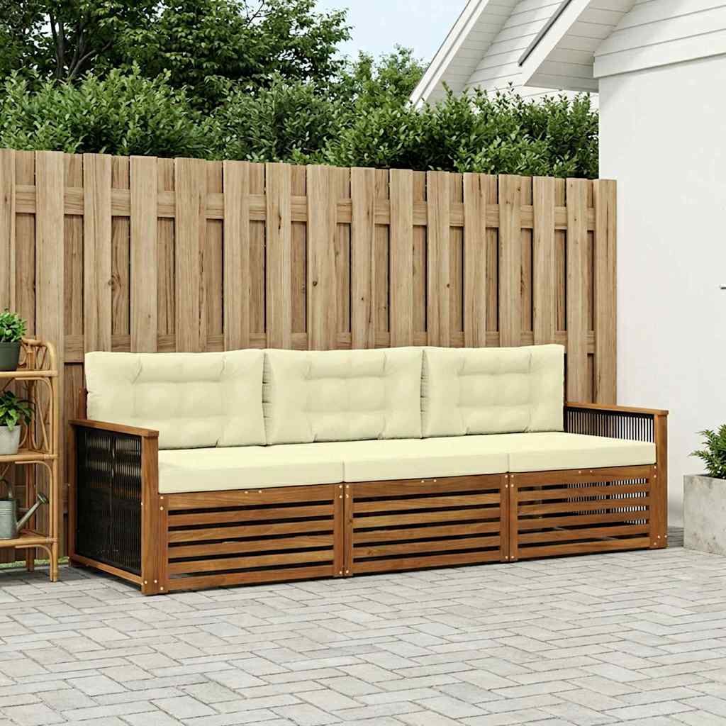 vidaXL Zestaw sof na zewnątrz z poduszką 3 pcs Naturalny i Kremowy