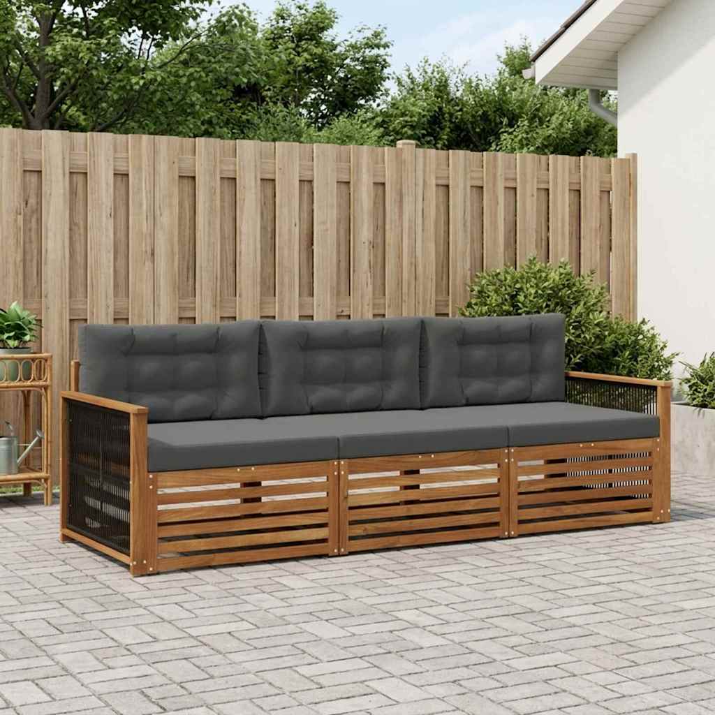 vidaXL Zestaw sof na zewnątrz z poduszką 3 pcs Naturalny i Antracytowy