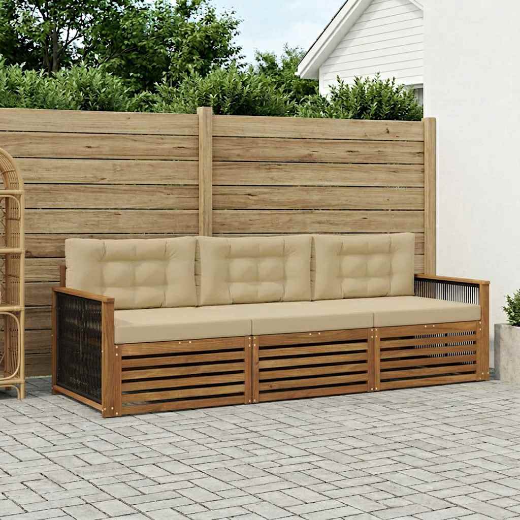 vidaXL Zestaw sof na zewnątrz z poduszką 3 pcs Naturalny i Beżowy