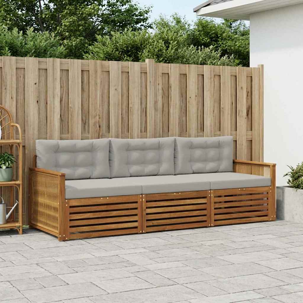 vidaXL Zestaw sof na zewnątrz z poduszką 3 pcs Naturalny i jasnoszary
