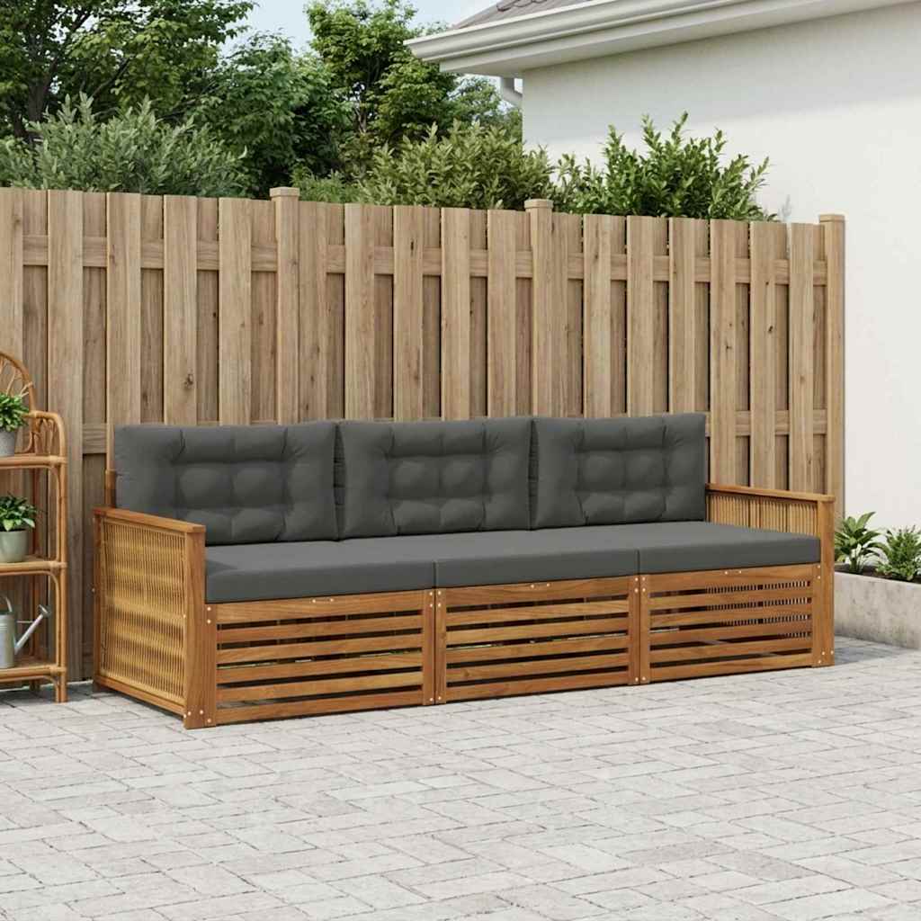 vidaXL Zestaw sof na zewnątrz z poduszką 3 pcs Naturalny i Antracytowy