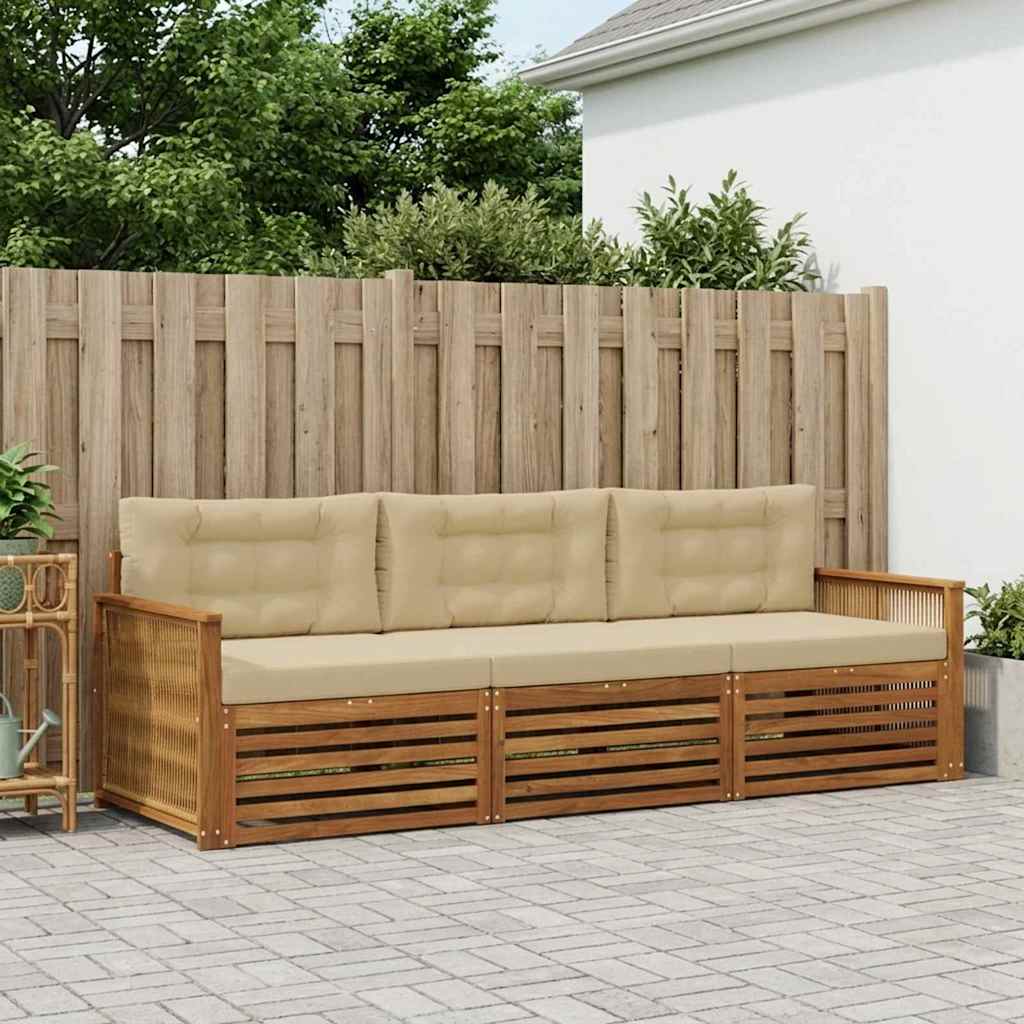 vidaXL Zestaw sof na zewnątrz z poduszką 3 pcs Naturalny i Beżowy