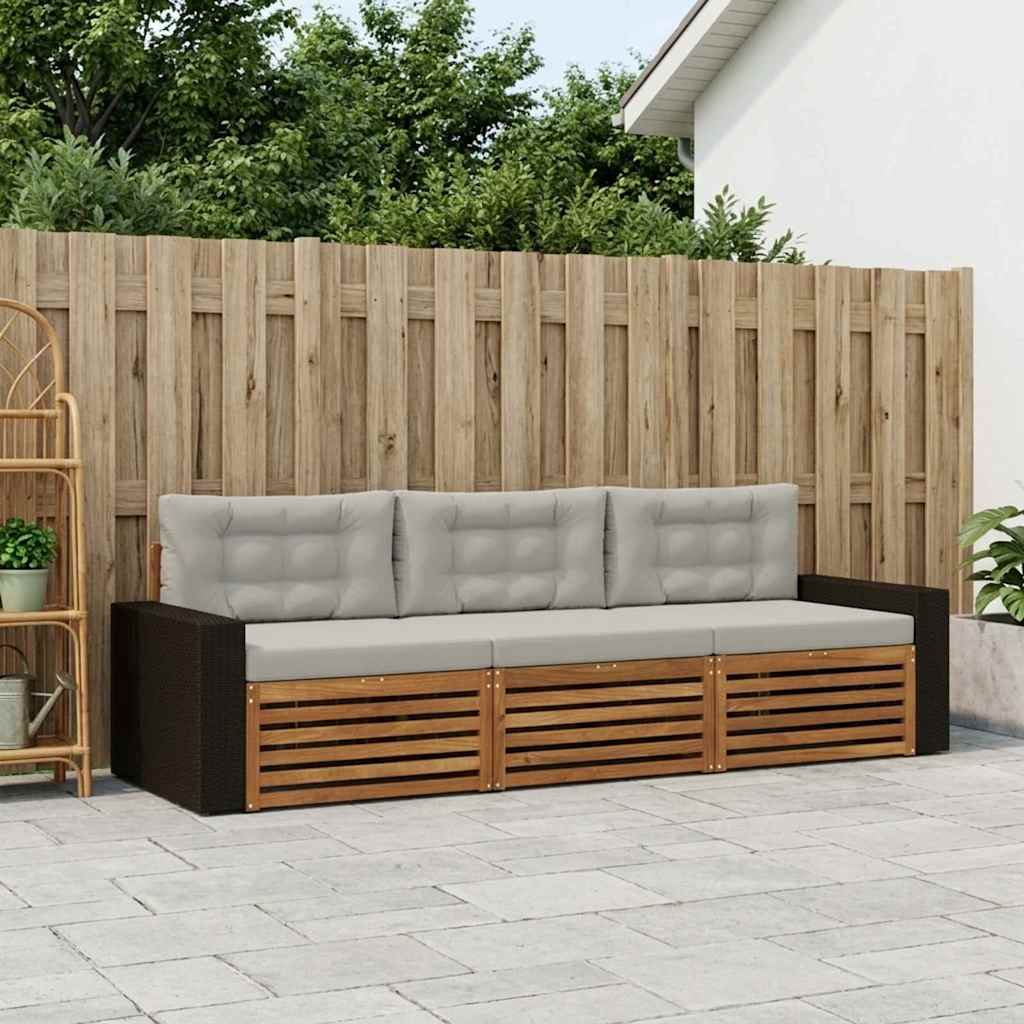 vidaXL Zestaw sof na zewnątrz 3 pcs Naturalny i jasnoszary Poliester