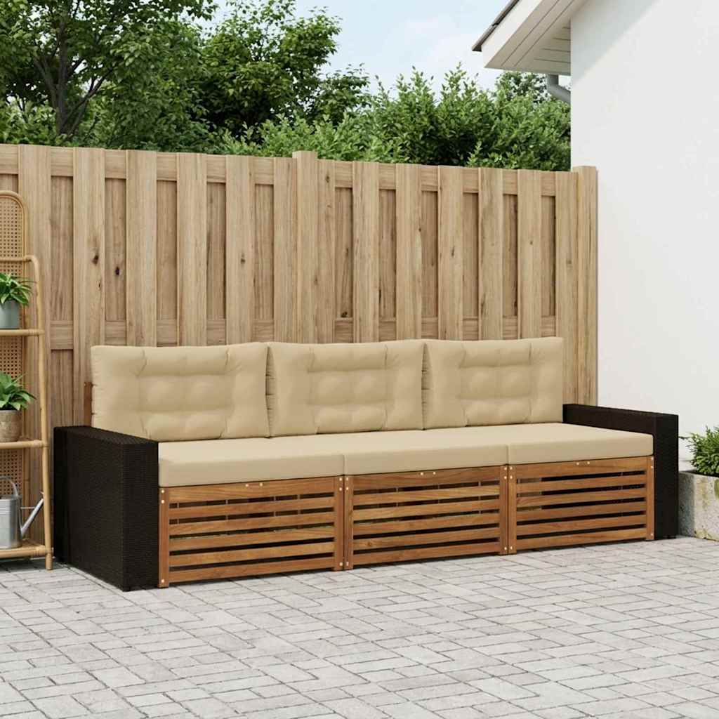 vidaXL Zestaw sof na zewnątrz 3 pcs Naturalny i Beżowy Poliester