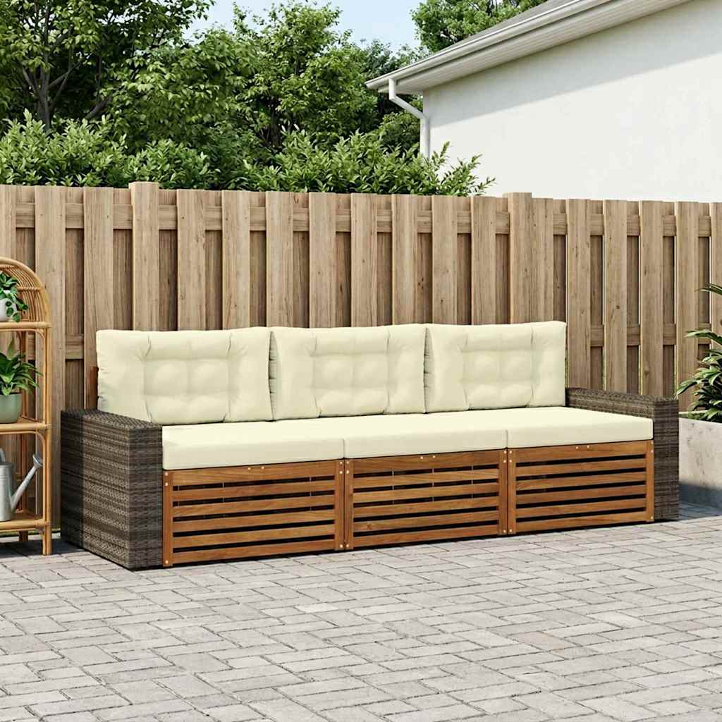 vidaXL Zestaw sof na zewnątrz 3 pcs Naturalny i Kremowy Poliester
