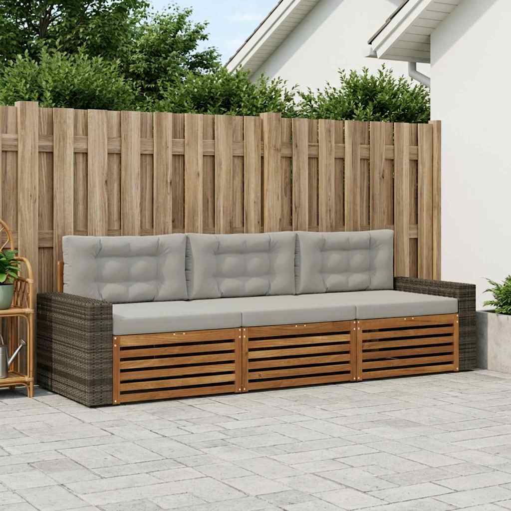 vidaXL Zestaw sof na zewnątrz 3 pcs Naturalny i jasnoszary Poliester