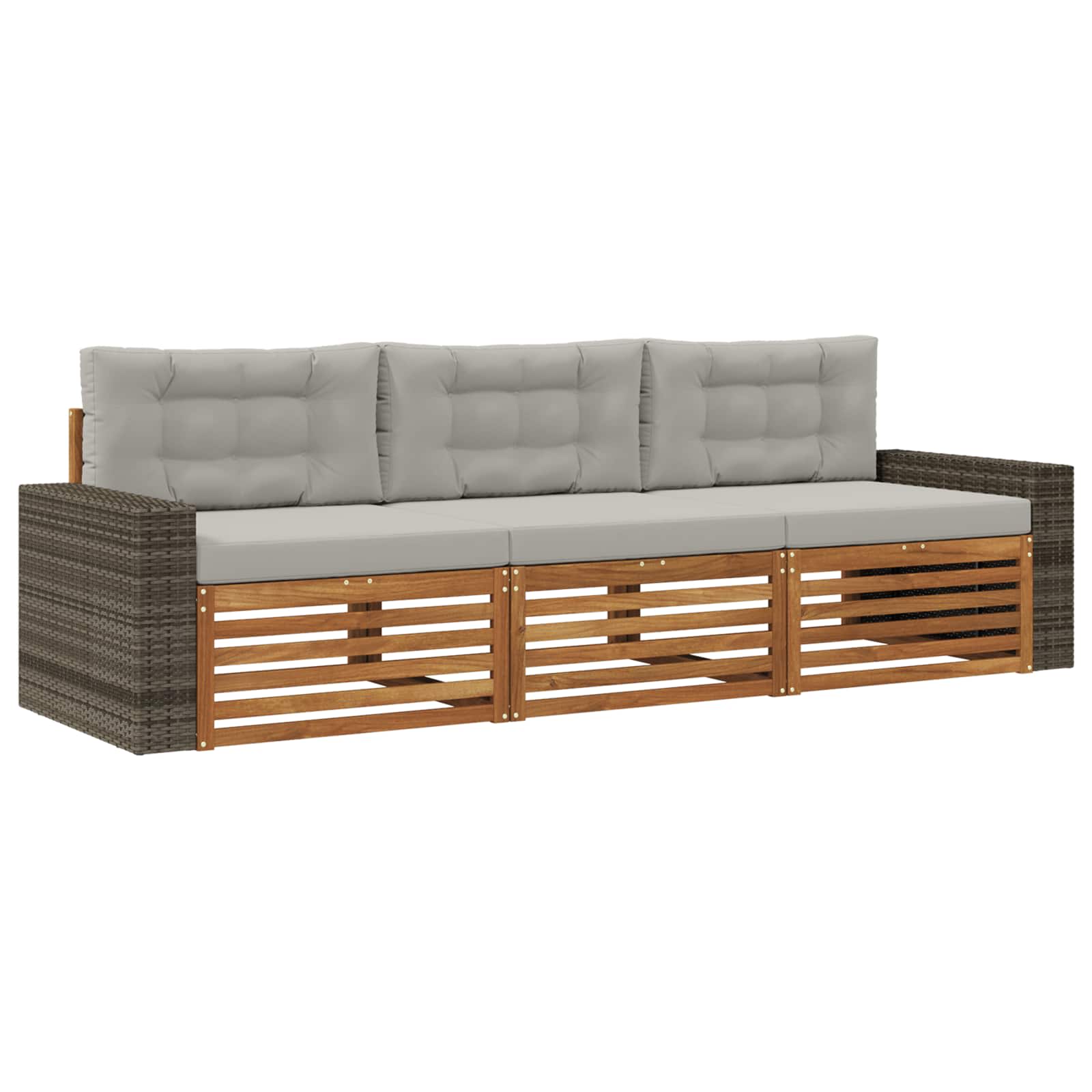 vidaXL Zestaw sof na zewnątrz 3 pcs Naturalny i jasnoszary Poliester