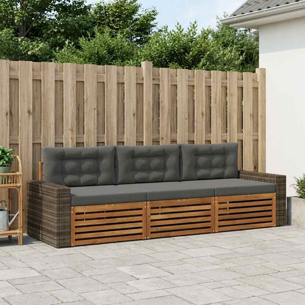 vidaXL Zestaw sof na zewnątrz 3 pcs Naturalny i Antracytowy Poliester