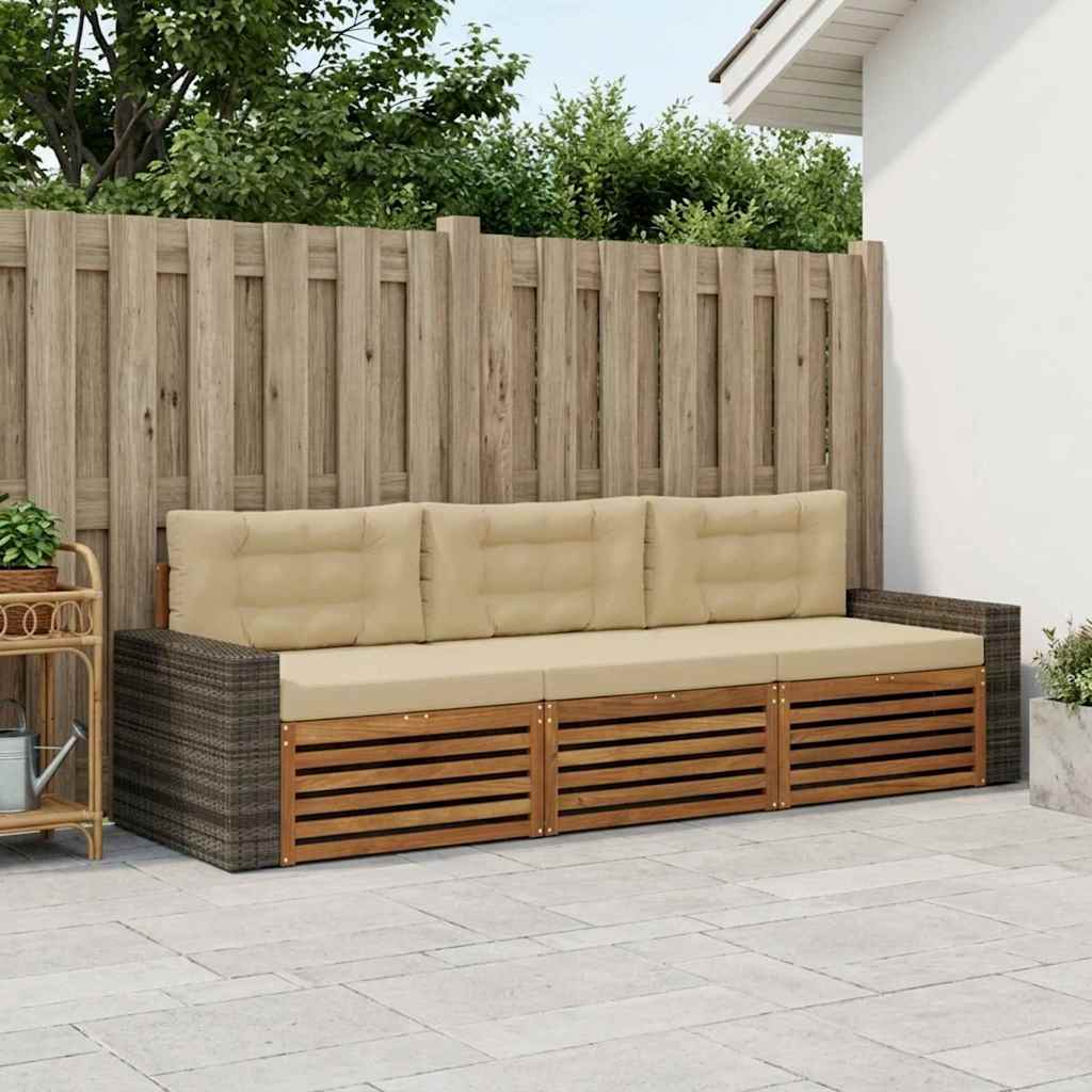 vidaXL Zestaw sof na zewnątrz 3 pcs Naturalny i Beżowy Poliester