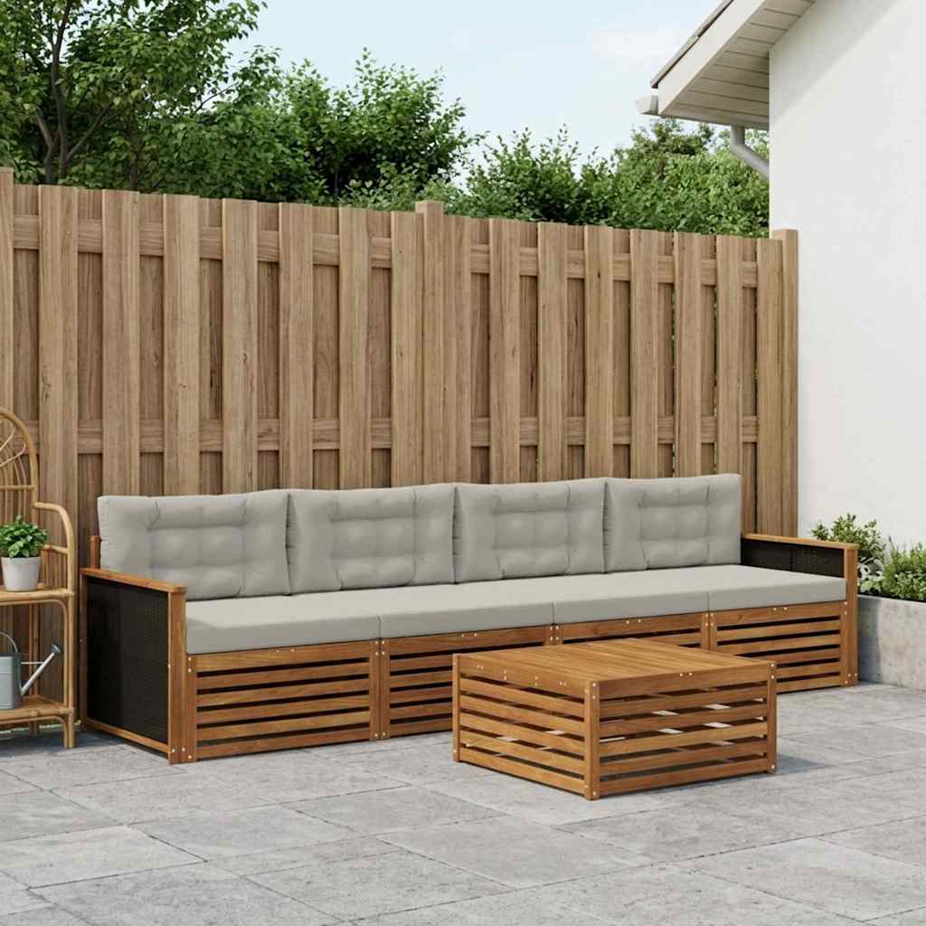 vidaXL Zestaw sof na zewnątrz z poduszką 5 pcs Naturalny i jasnoszary