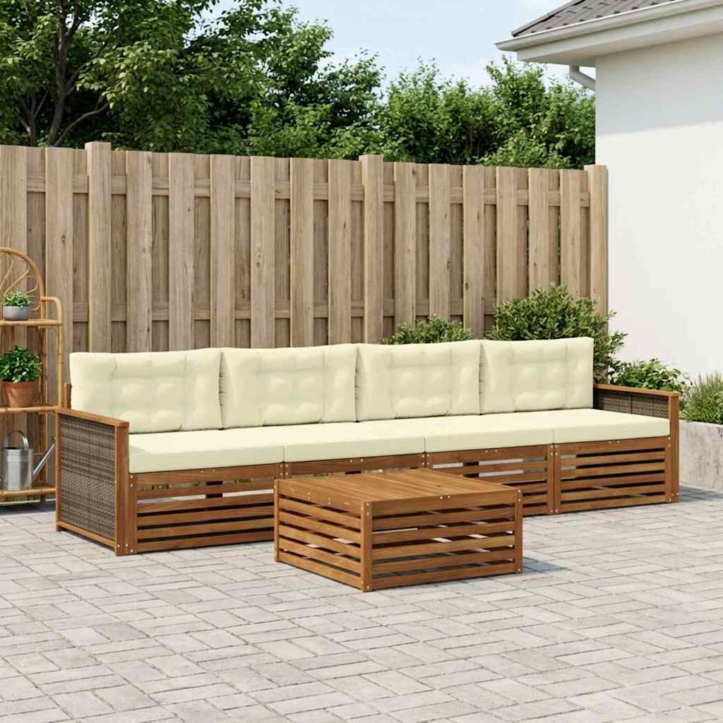 vidaXL Zestaw sof na zewnątrz z poduszką 5 pcs Naturalny i Kremowy