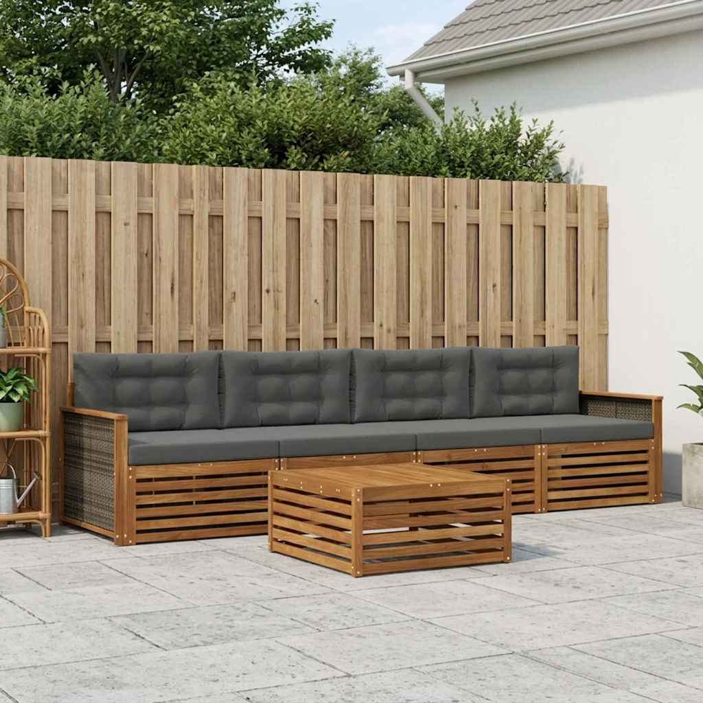 vidaXL Zestaw sof na zewnątrz z poduszką 5 pcs Naturalny i Antracytowy
