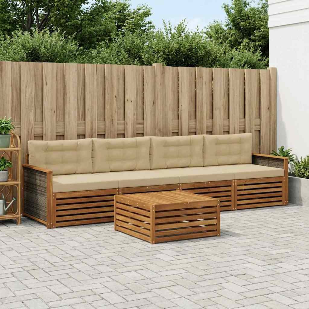 vidaXL Zestaw sof na zewnątrz z poduszką 5 pcs Naturalny i Beżowy