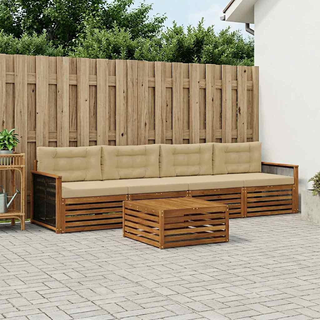 vidaXL Zestaw sof na zewnątrz z poduszką 5 pcs Naturalny i Beżowy