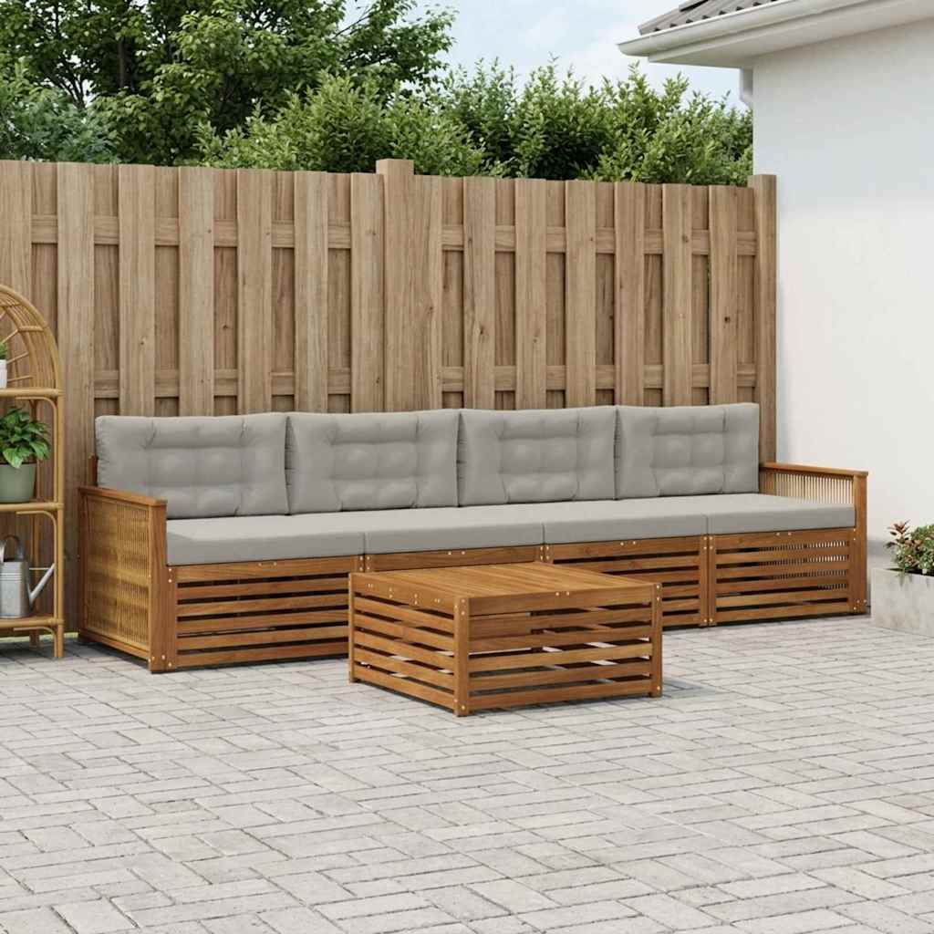 vidaXL Zestaw sof na zewnątrz z poduszką 5 pcs Naturalny i jasnoszary