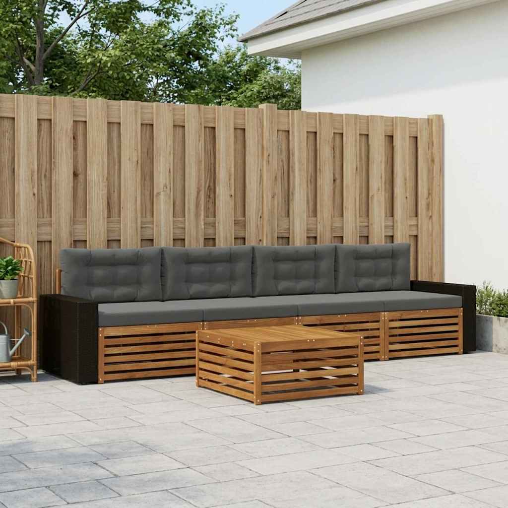 vidaXL Zestaw sof na zewnątrz z poduszką 5 pcs Naturalny i Antracytowy