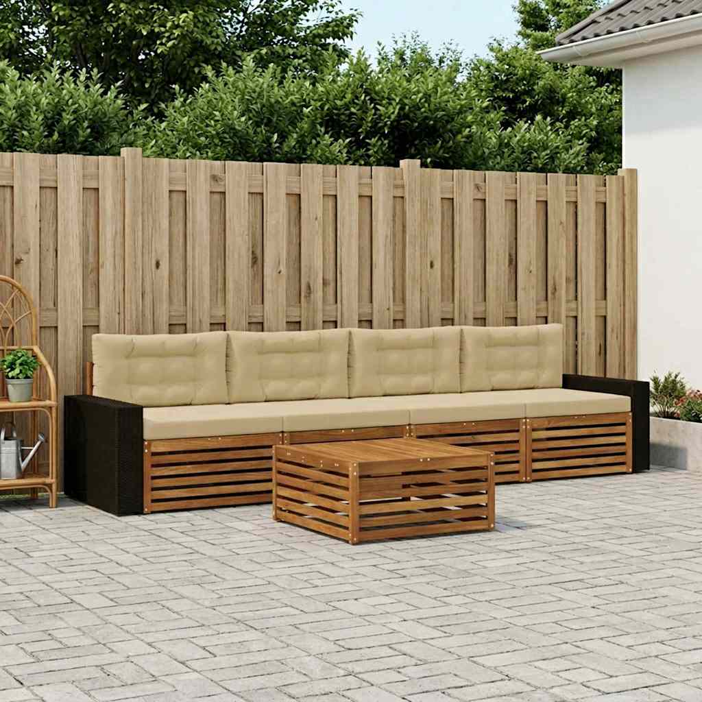 vidaXL Zestaw sof na zewnątrz z poduszką 5 pcs Naturalny i Beżowy