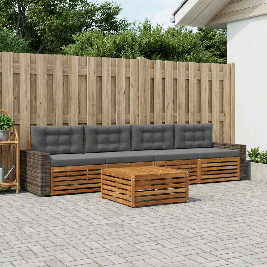 vidaXL Zestaw sof na zewnątrz z poduszką 5 pcs Naturalny i Antracytowy