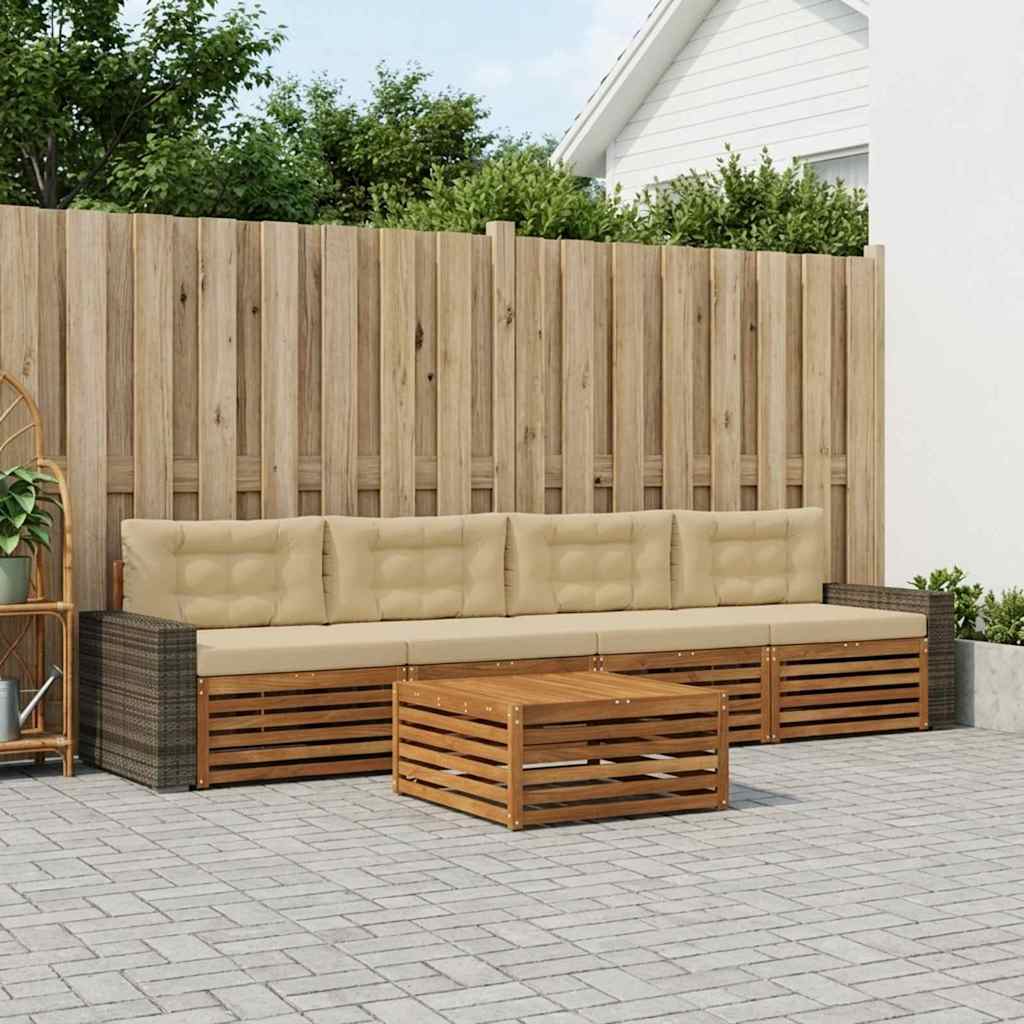 vidaXL Zestaw sof na zewnątrz z poduszką 5 pcs Naturalny i Beżowy
