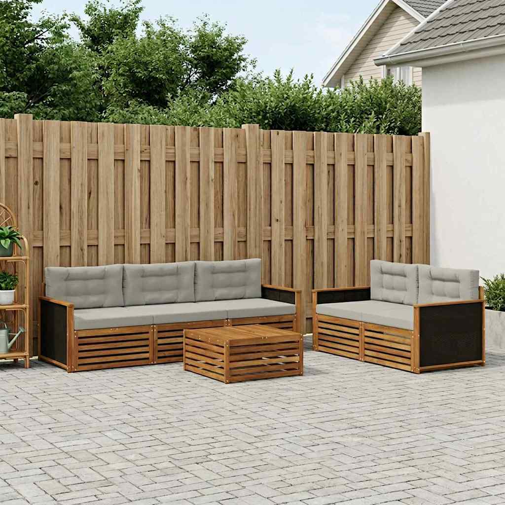 vidaXL Zestaw sof na zewnątrz 6 pcs Naturalny i jasnoszary