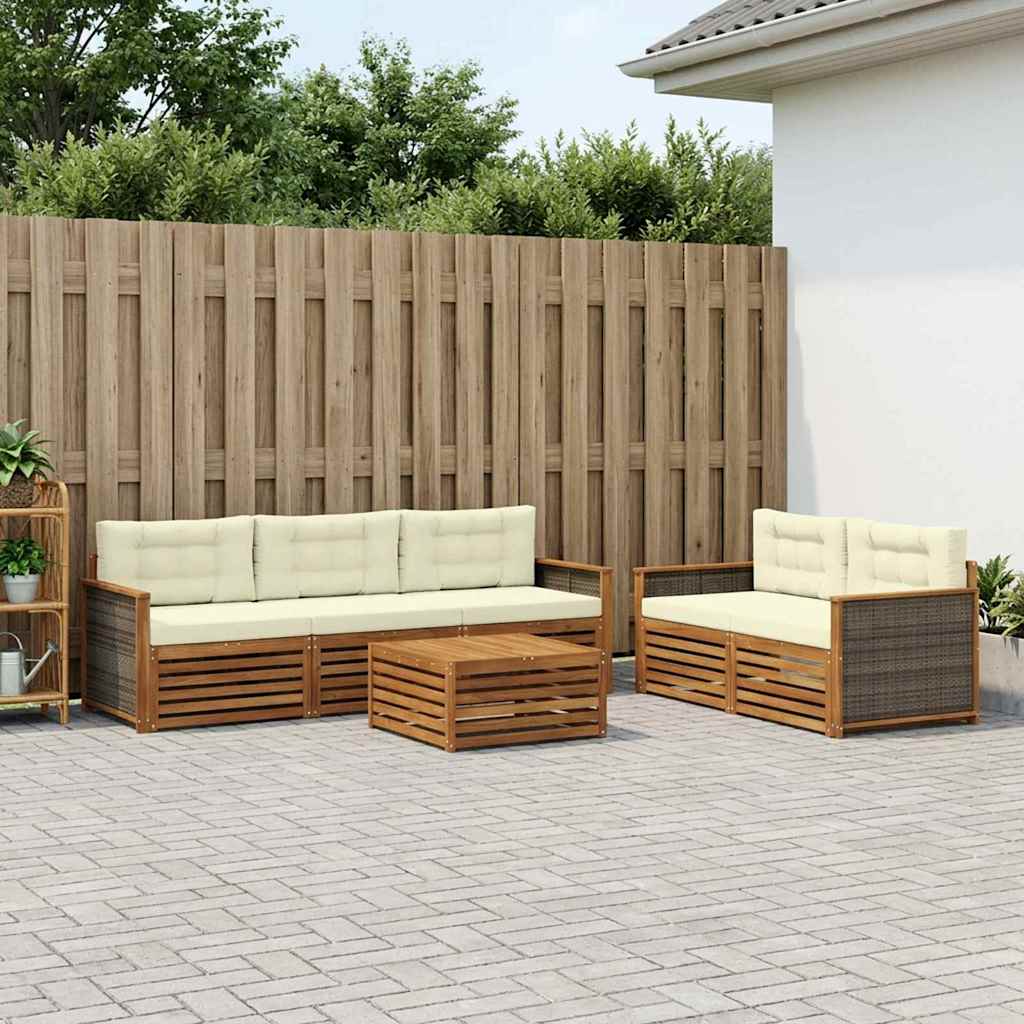 vidaXL Zestaw sof na zewnątrz z poduszką 6 pcs Naturalny i Kremowy