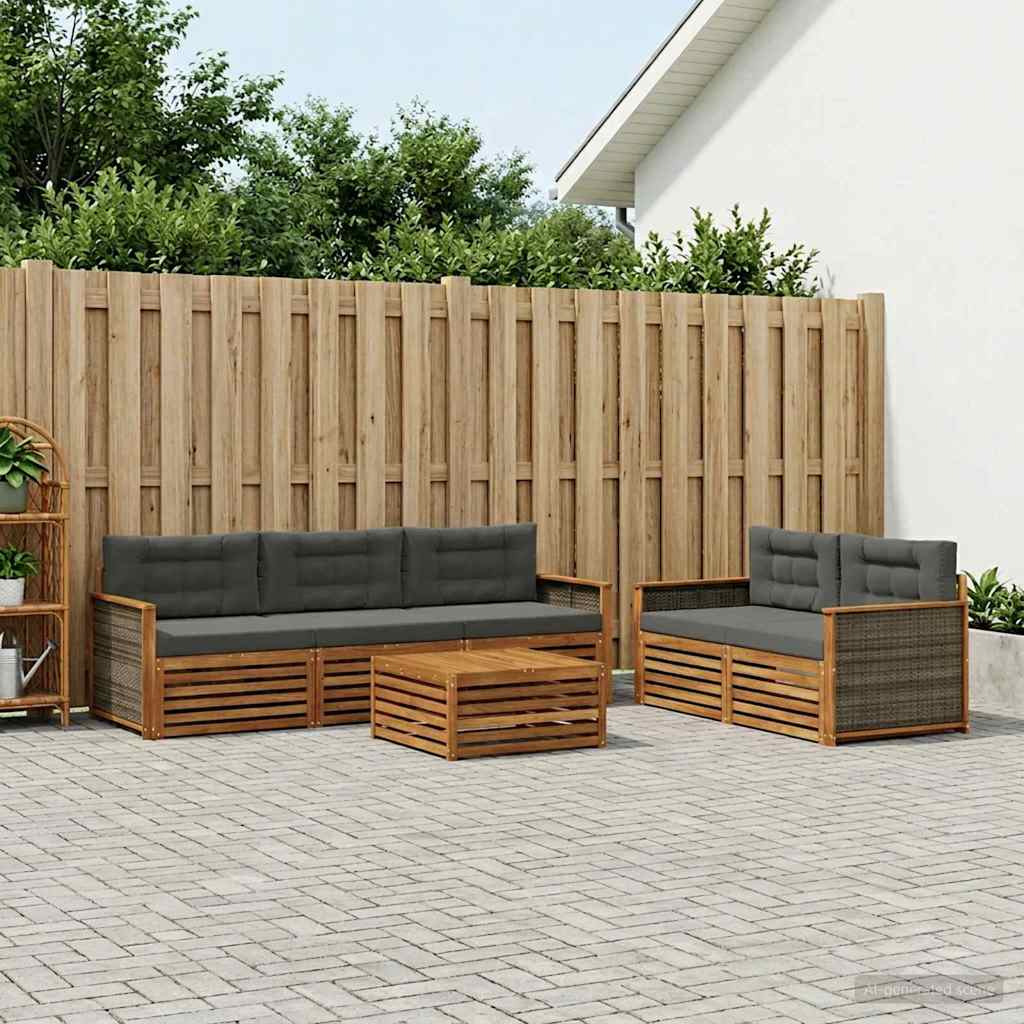 vidaXL Zestaw sof na zewnątrz z poduszką 6 pcs Naturalny i Antracytowy