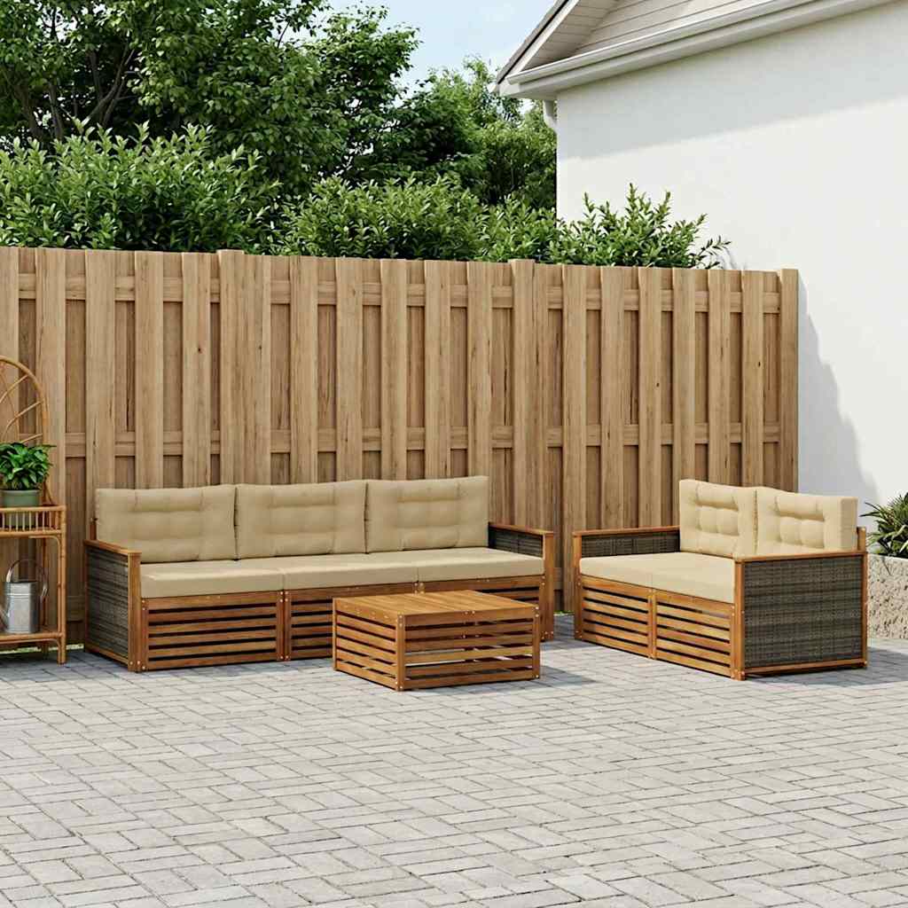 vidaXL Zestaw sof na zewnątrz z poduszką 6 pcs Naturalny i Beżowy