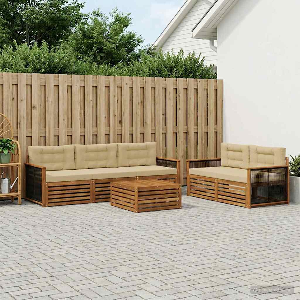 vidaXL Zestaw sof na zewnątrz z poduszką 6 pcs Naturalny i Beżowy