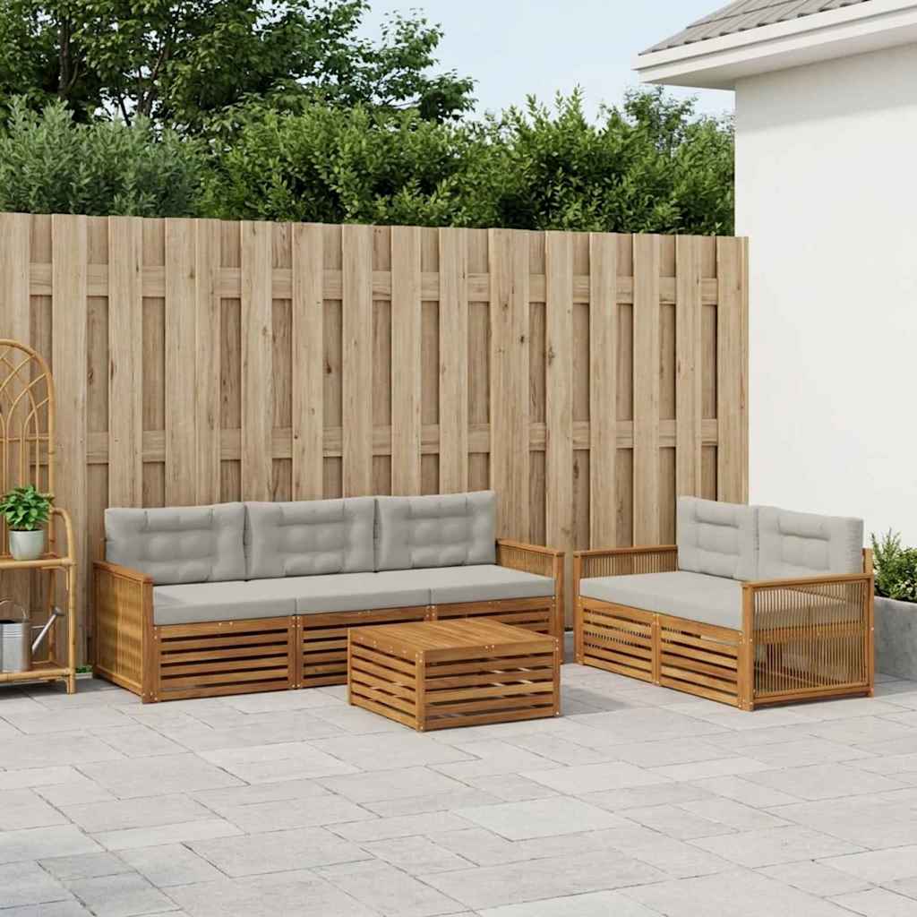 vidaXL Zestaw sof na zewnątrz z poduszką 6 pcs Naturalny i jasnoszary