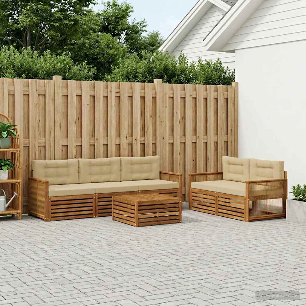 vidaXL Zestaw sof na zewnątrz z poduszką 6 pcs Naturalny i Beżowy