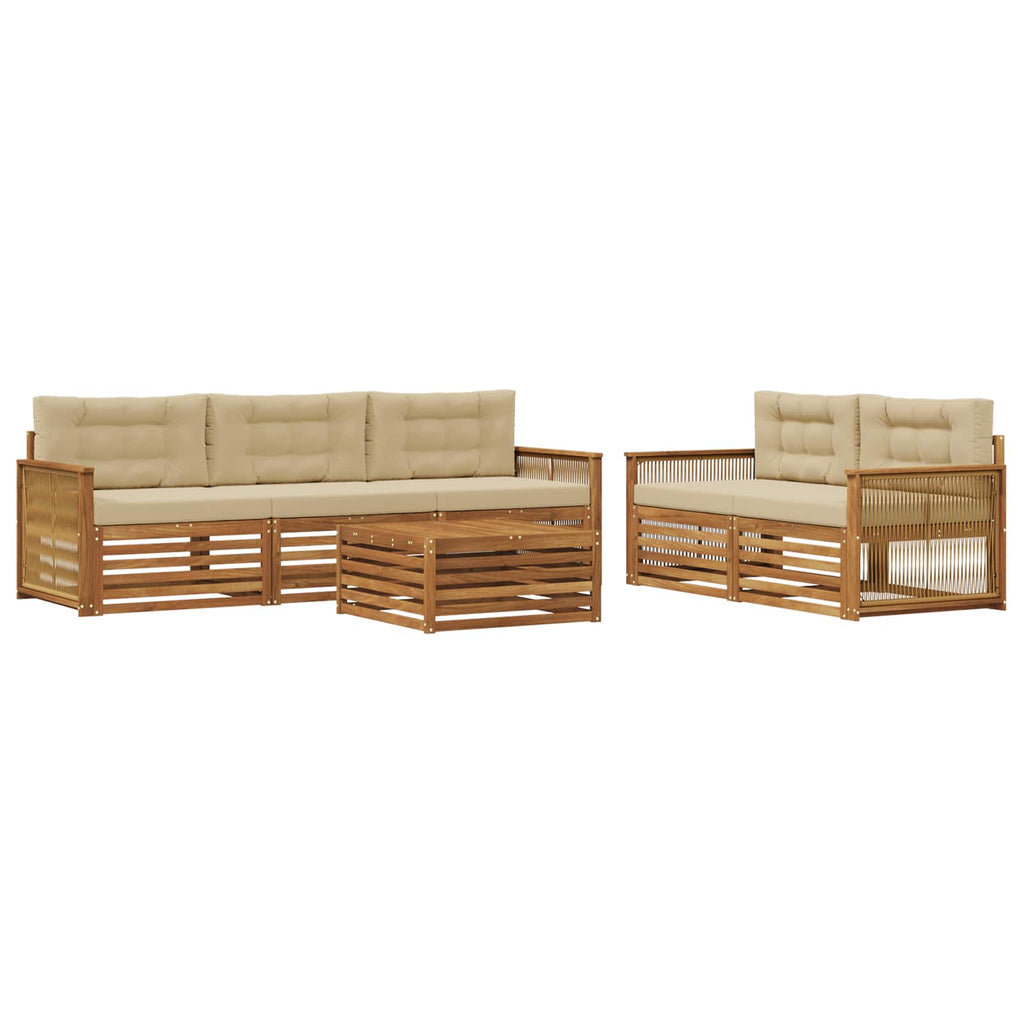 vidaXL Zestaw sof na zewnątrz z poduszką 6 pcs Naturalny i Beżowy