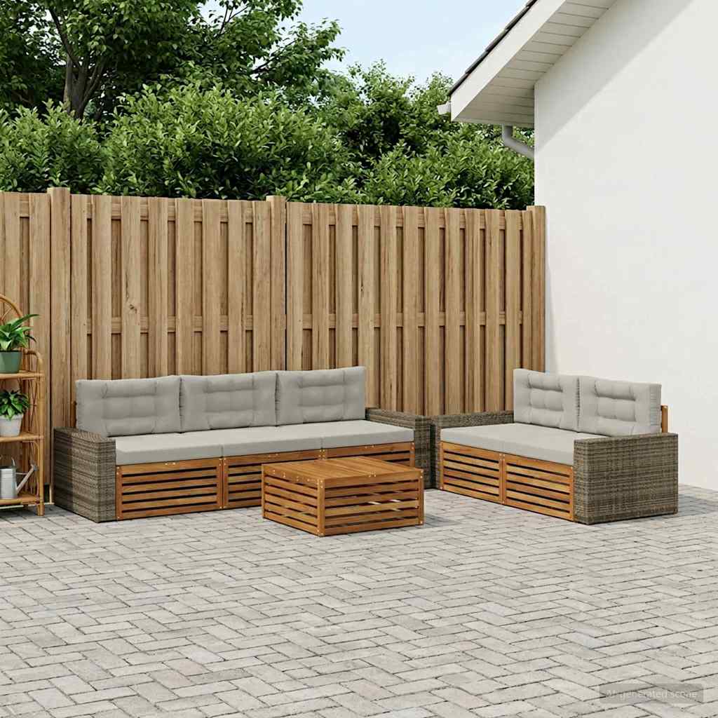vidaXL Zestaw sof na zewnątrz 6 pcs Naturalny i jasnoszary