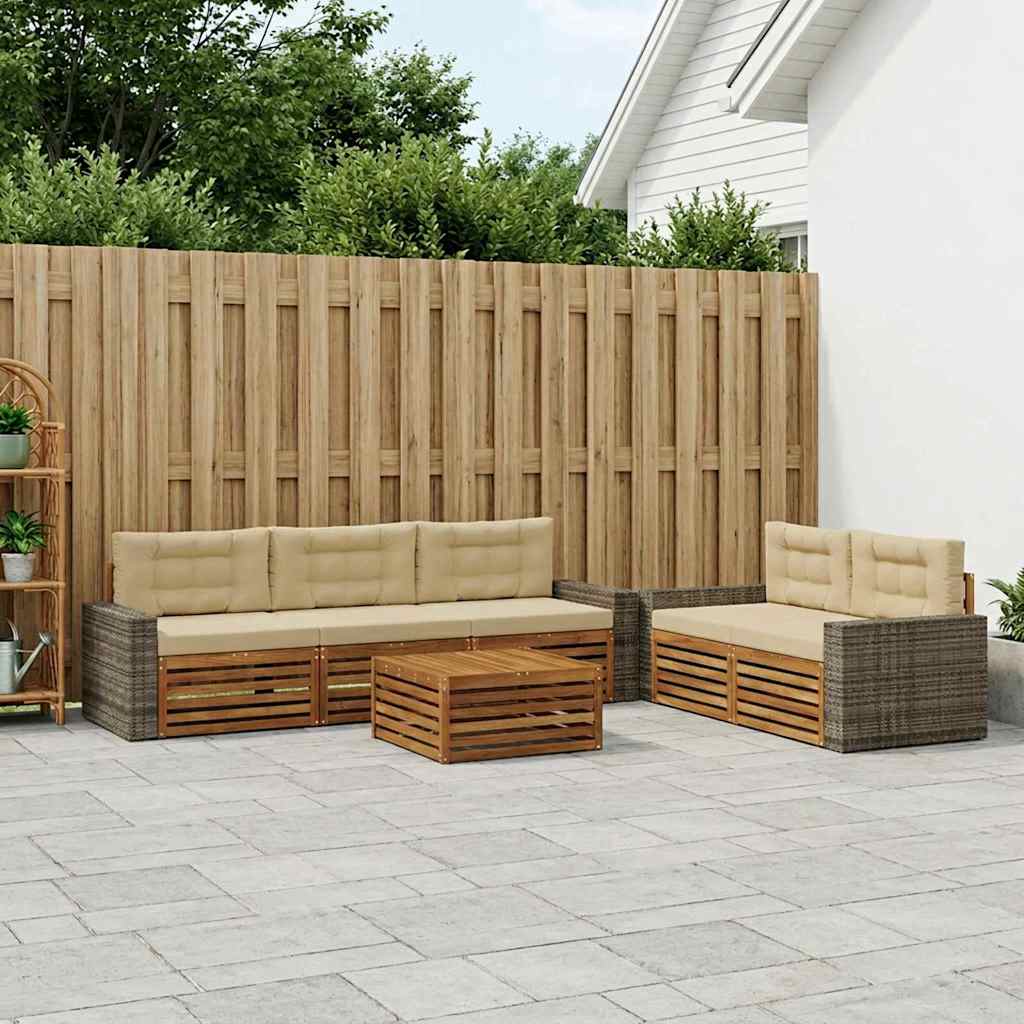 vidaXL Zestaw sof na zewnątrz 6 pcs Naturalny i Beżowy