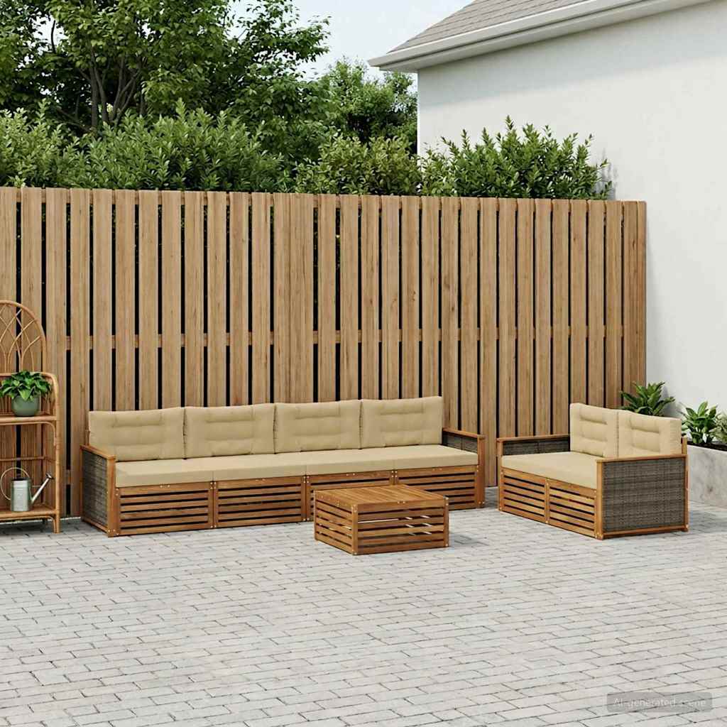 vidaXL Zestaw sof na zewnątrz z poduszką 7 pcs Naturalny i Beżowy