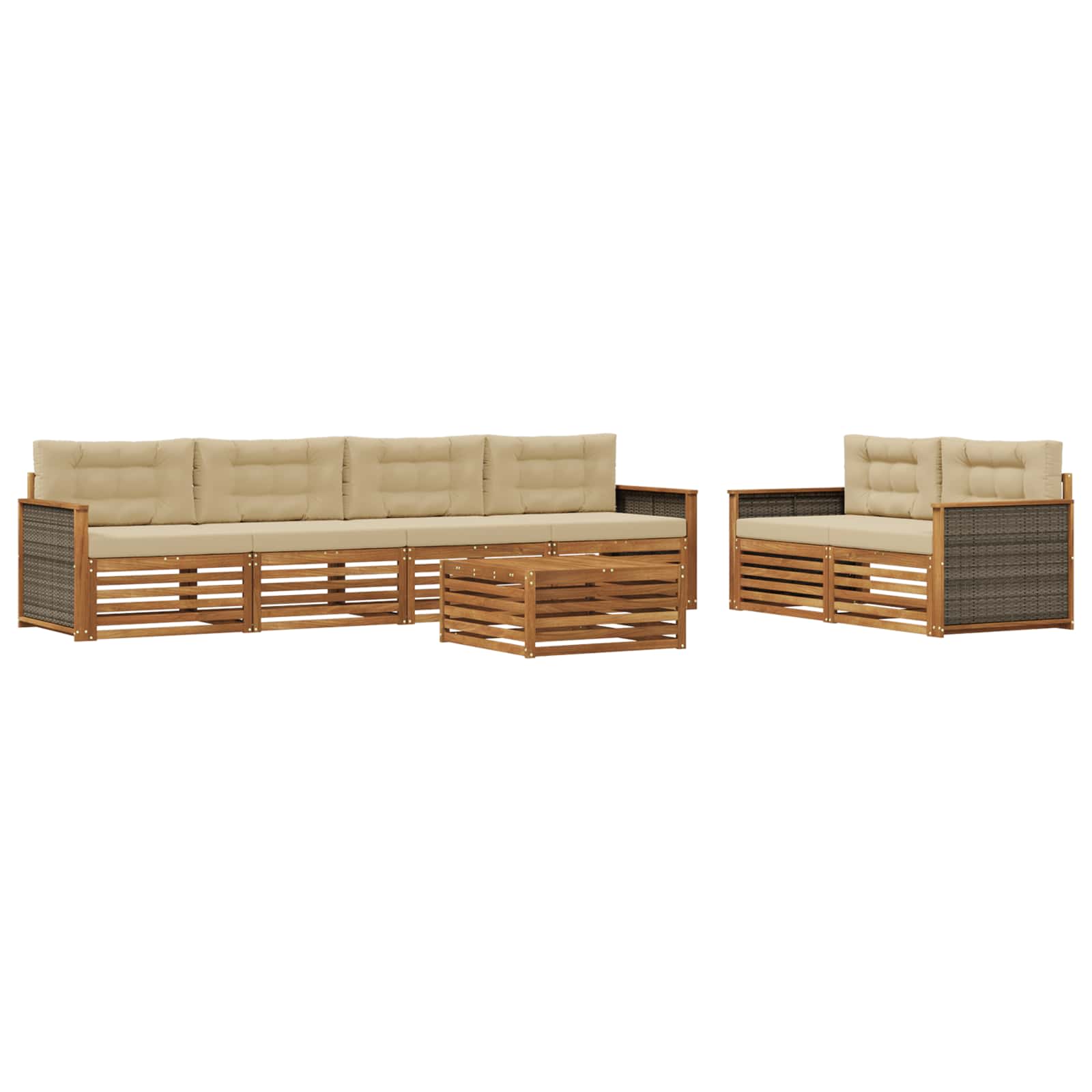 vidaXL Zestaw sof na zewnątrz z poduszką 7 pcs Naturalny i Beżowy