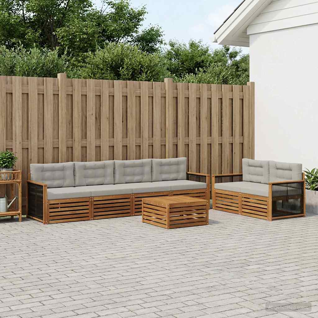 vidaXL Zestaw sof na zewnątrz z poduszką 7 pcs Naturalny i jasnoszary