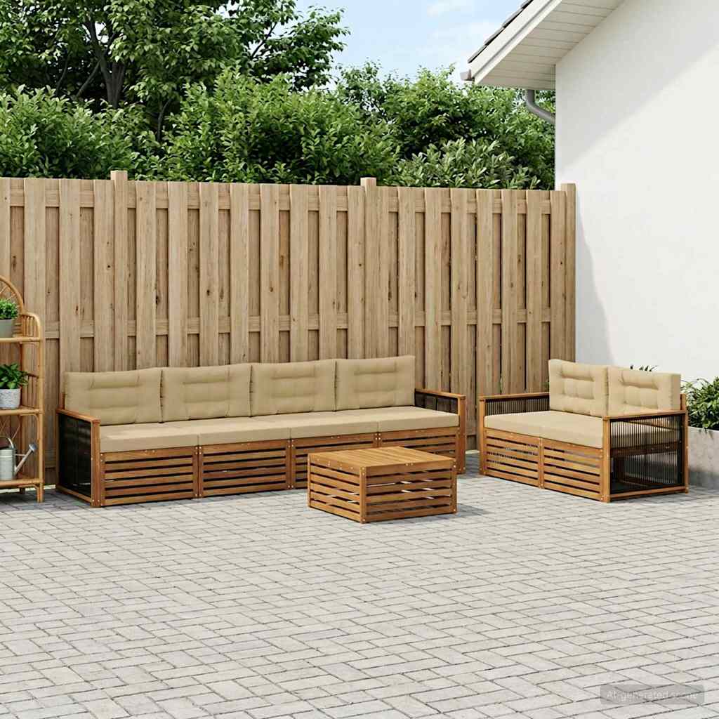 vidaXL Zestaw sof na zewnątrz z poduszką 7 pcs Naturalny i Beżowy