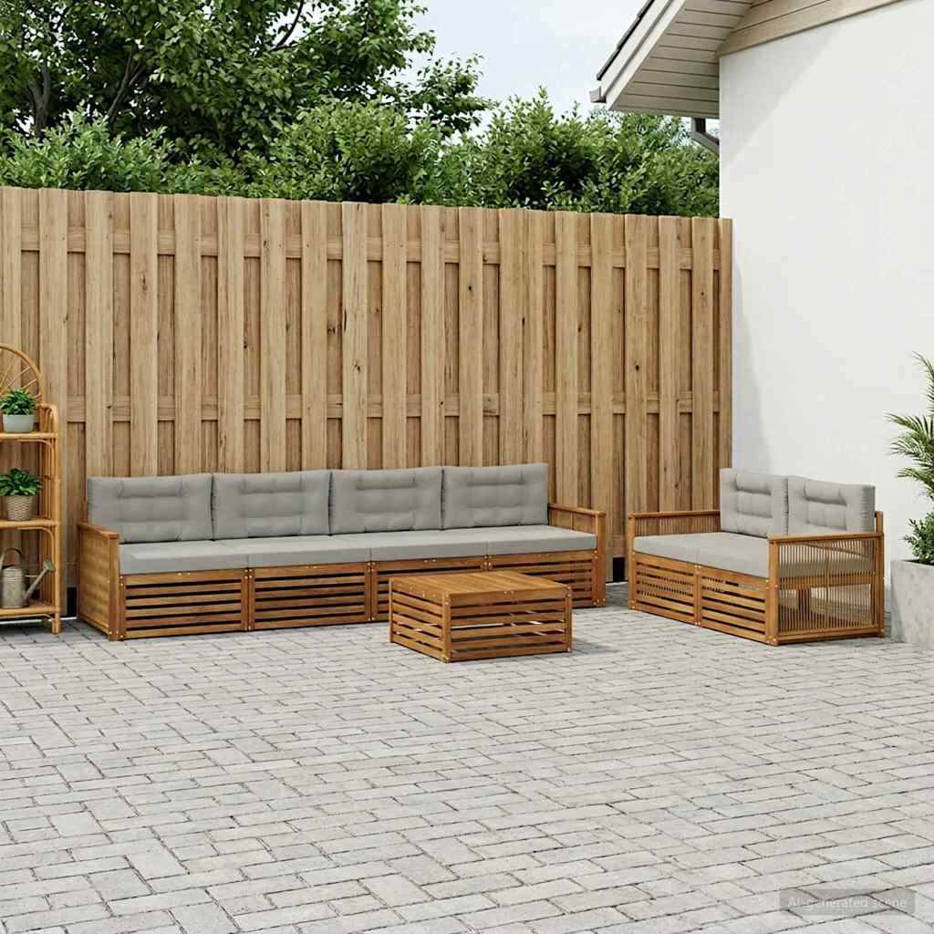 vidaXL Zestaw sof na zewnątrz z poduszką 7 pcs Naturalny i jasnoszary