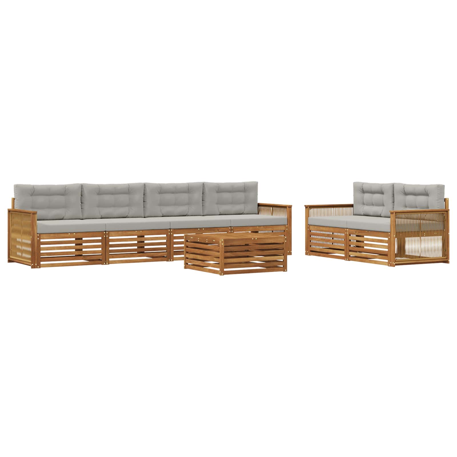 vidaXL Zestaw sof na zewnątrz z poduszką 7 pcs Naturalny i jasnoszary