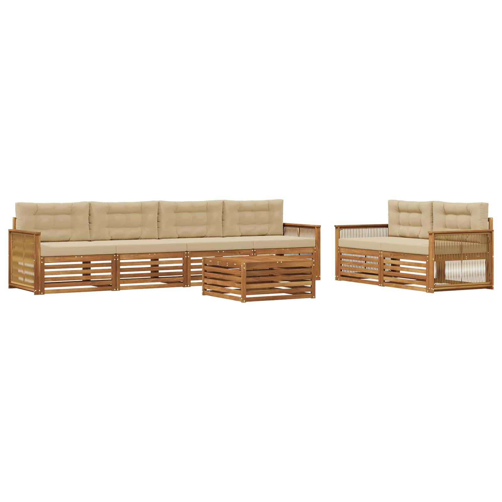 vidaXL Zestaw sof na zewnątrz z poduszką 7 pcs Naturalny i Beżowy