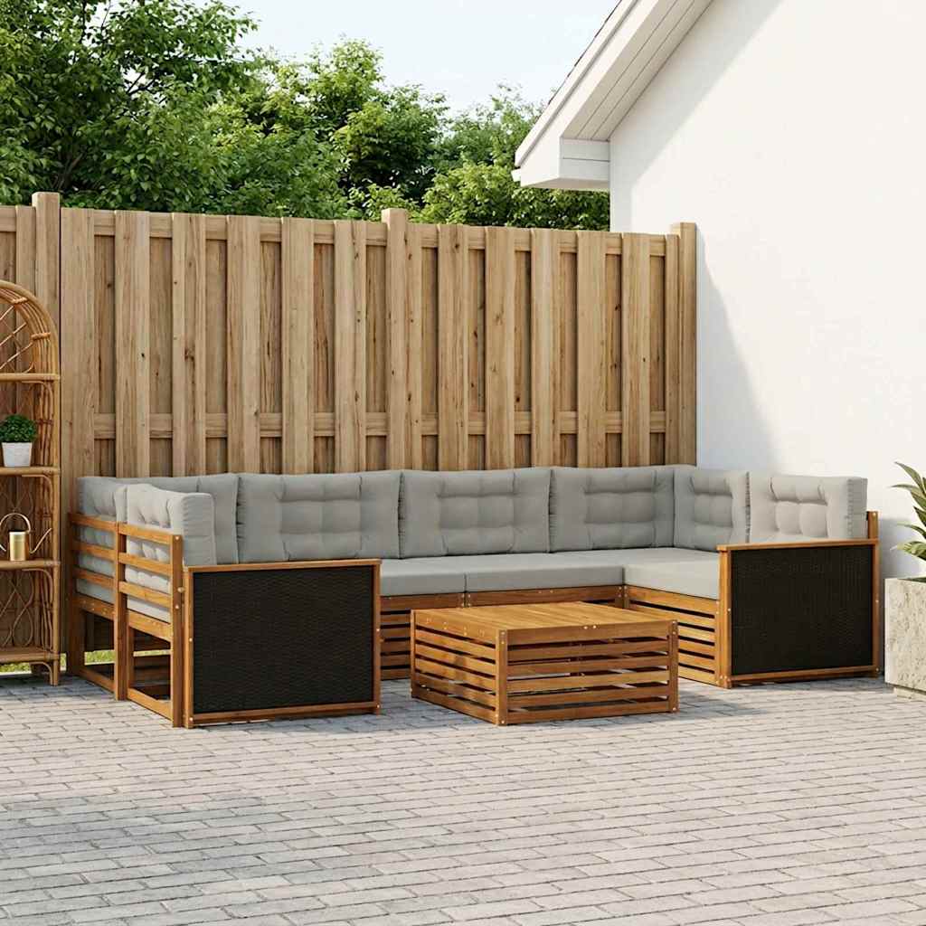 vidaXL Zestaw sof na zewnątrz 7 pcs Naturalny i jasnoszary Poliester