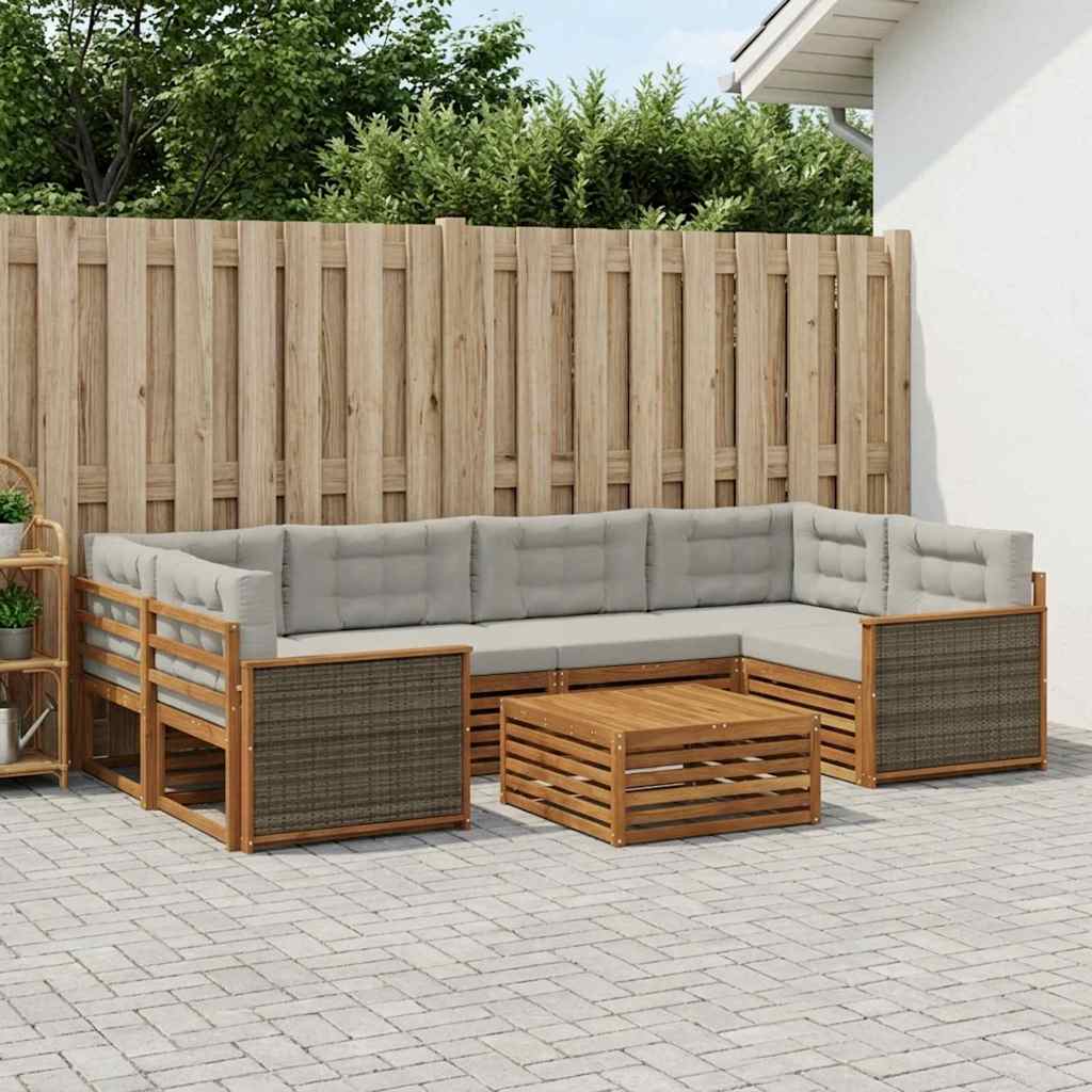 vidaXL Zestaw sof na zewnątrz z poduszką 7 pcs Naturalny i jasnoszary