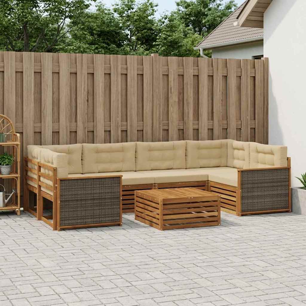 vidaXL Zestaw sof na zewnątrz z poduszką 7 pcs Naturalny i Beżowy
