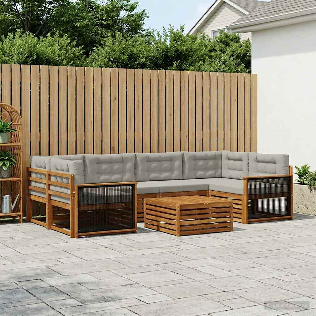 vidaXL Zestaw sof na zewnątrz z poduszką 7 pcs Naturalny i jasnoszary