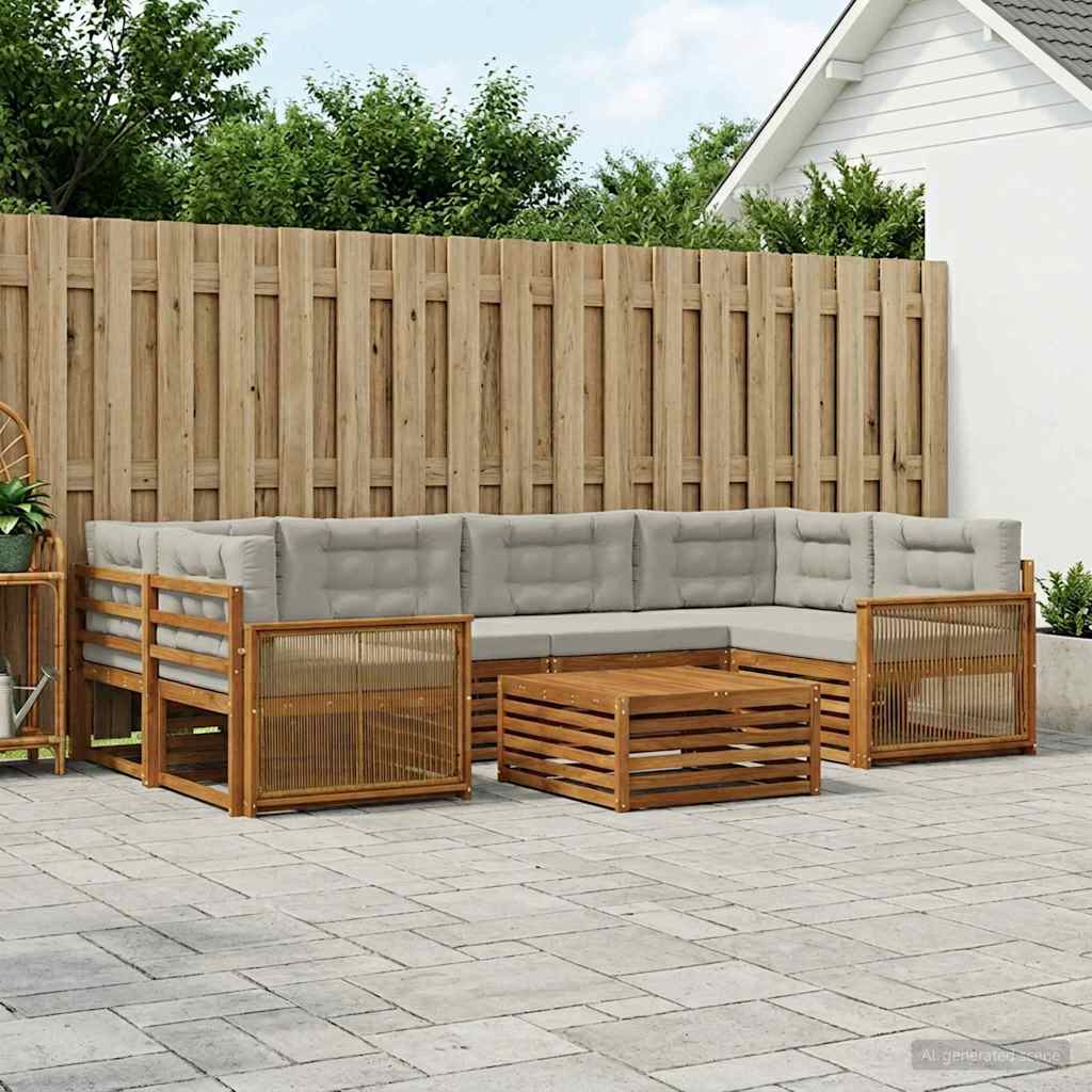 vidaXL Zestaw sof na zewnątrz z poduszką 7 pcs Naturalny i jasnoszary
