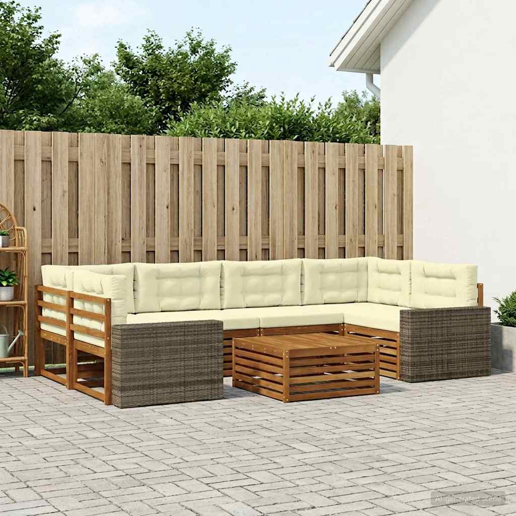 vidaXL Zestaw sof na zewnątrz 7 pcs Naturalny i Kremowy Poliester